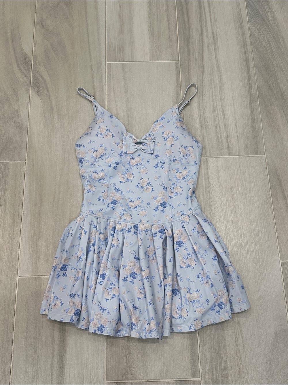 LoveShackFancy Size Small Pale Blue Floral Athletic Tennis Dress with Bow Accent